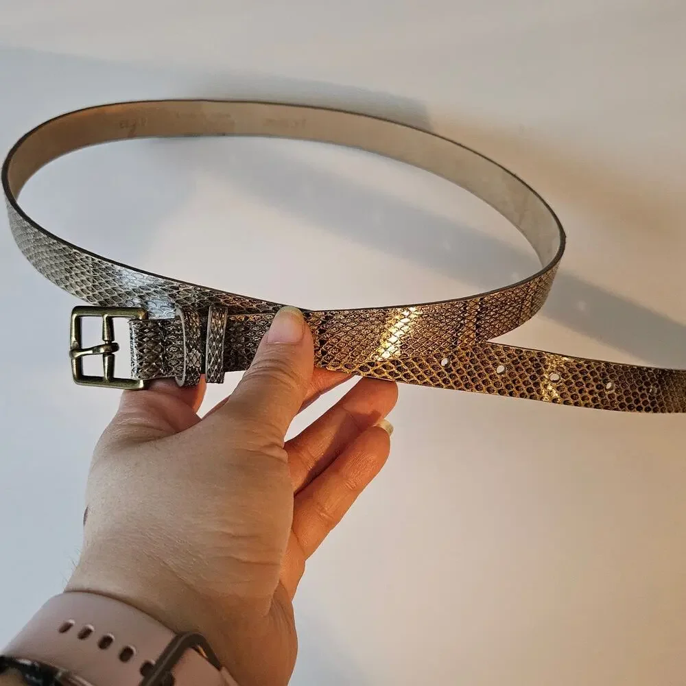 J Crew Tan Snake Embossed Leather Belt Women's Size Small Neutral Work Office